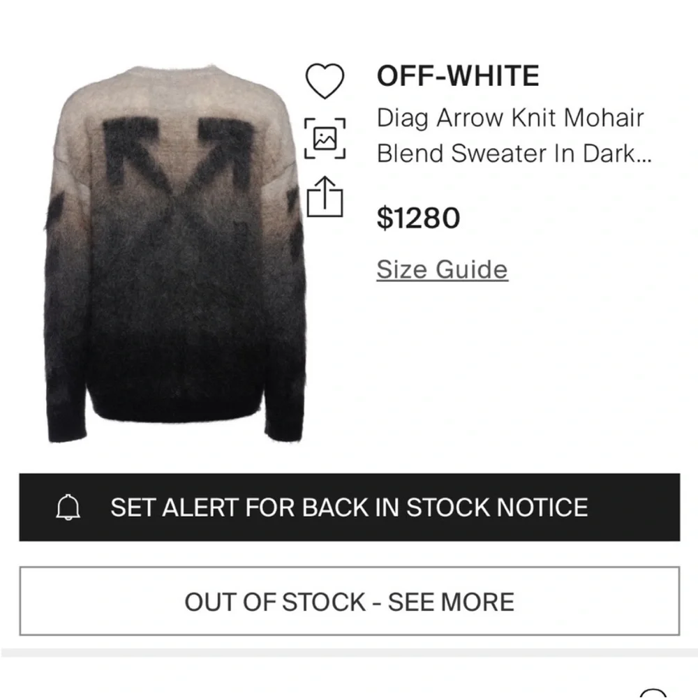 Authentic Off white Diag Arrow knit Mohair Blend Sweater